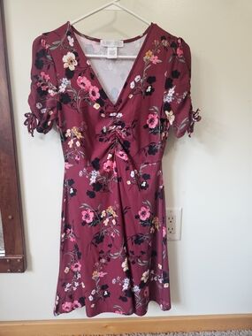 Planet Gold Burgundy Floral Tie-Front Dress